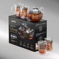 James Bentley Glass Coffee and Tea Gift Set features a 1200ml borosilicate teapot and four 300ml double-wall insulated glasses.