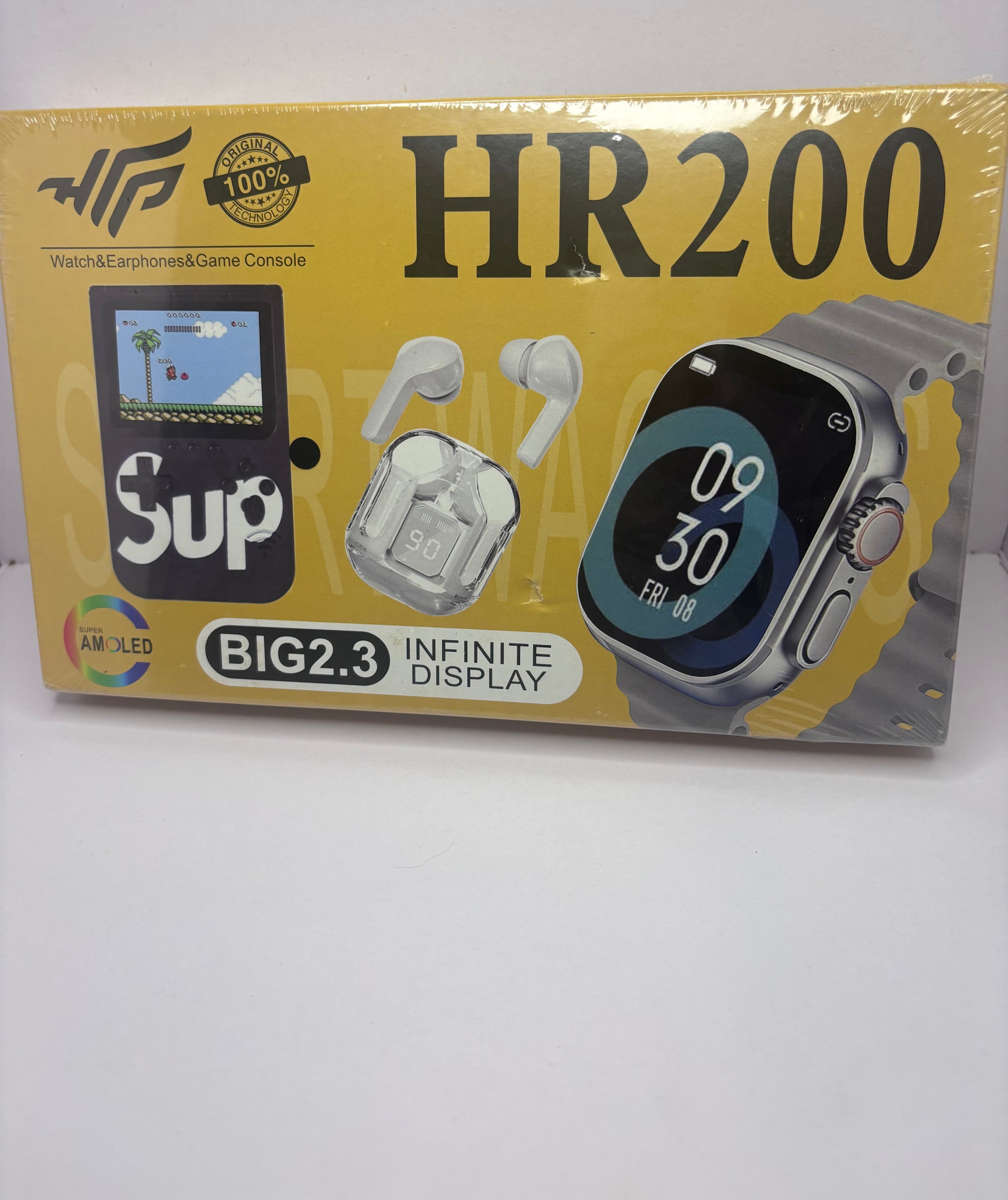 HR200 Smart Watch + Wireless Earbuds + SUP Game Box bundle.