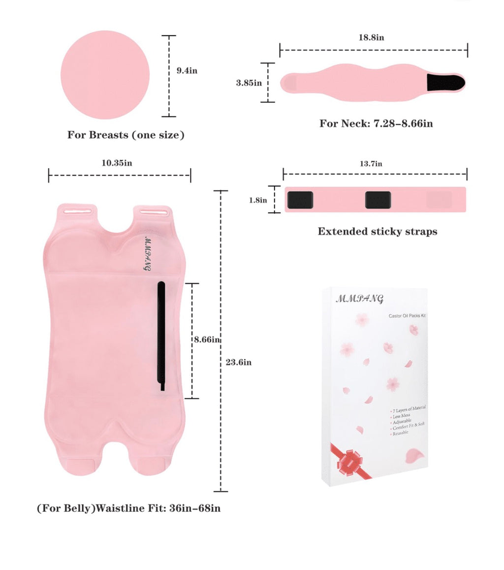 MMPANG Adjustable Organic Castor Oil Pack Wrap with Anti-Leak Design for Waist, Neck, Chest, 7 Pack (Oil Not Included)