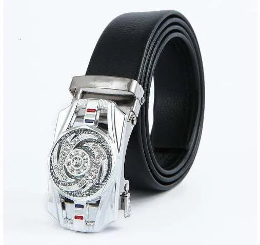 Men's Vintage Genuine Leather Automatic Buckle Belt, Elegant Groom's Wedding Fashion Accessory, Fits Up to 42 in Waist