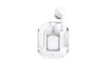 Ultrapods Max wireless earbuds featuring a transparent charging case with a digital LED battery display