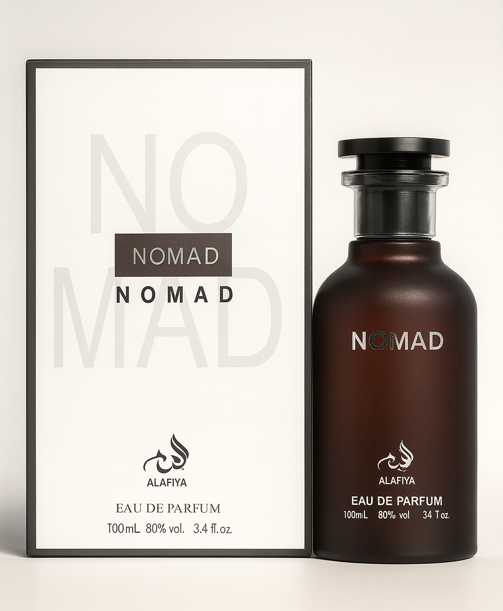 100ml bottle of Alafiya Nomad Eau de Parfum, a unisex fragrance inspired by Louis Vuitton's Ombre Nomade