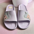 Premier Fusion by Jalinity LLC lavender slide sandals with playful boba tea patches and textured footbeds.